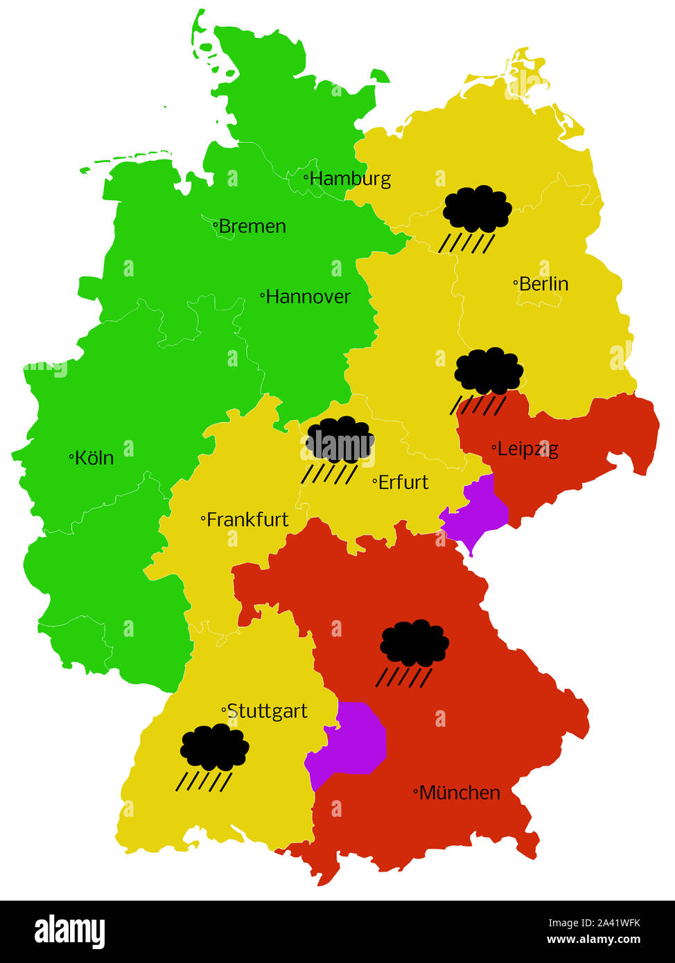 Heavy rain Storm Map of Germany Stock Photo