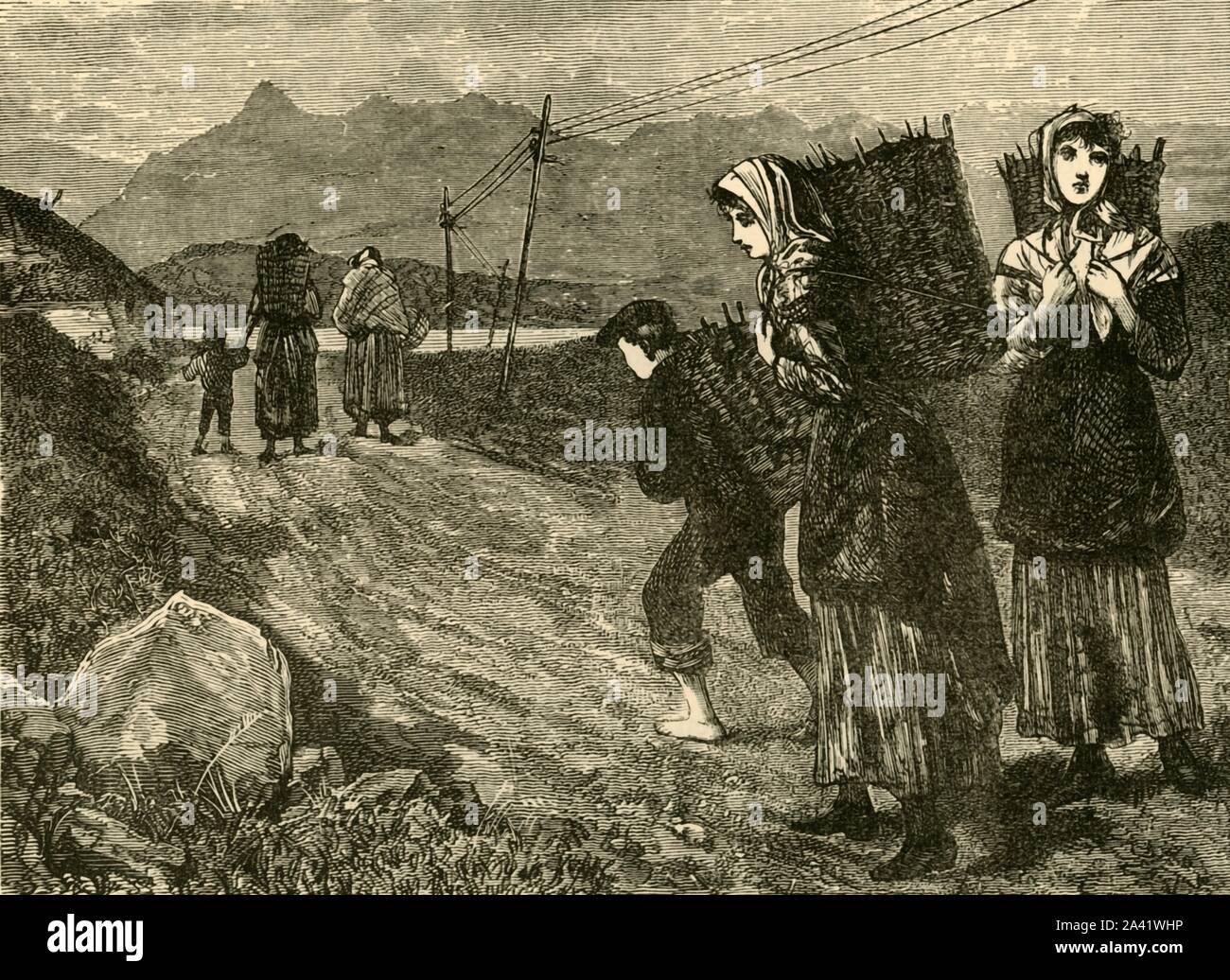 'Natives Going for Peat', 1898. Domestic chores at Loch Maree in Wester Ross in the Northwest Highlands of Scotland. From &quot;Our Own Country, Volume III&quot;. [Cassell and Company, Limited, London, Paris &amp; Melbourne, 1898] Stock Photo