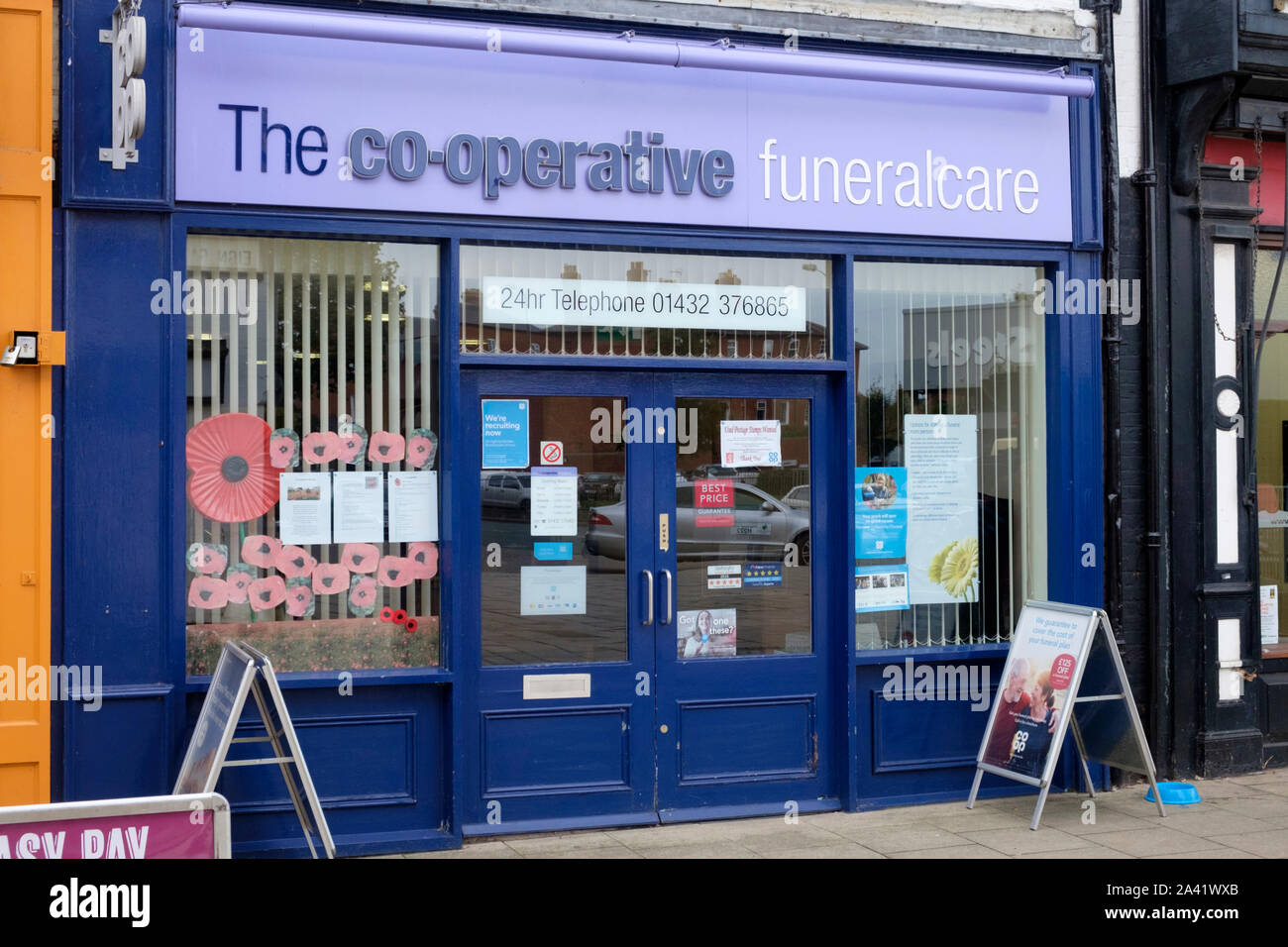 Around the City of Hereford, in Herefordshire, UK. Co-operative funeral care shop front. Stock Photo