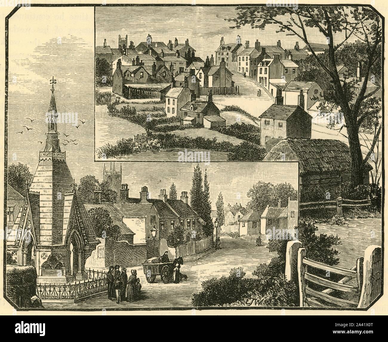 'The Drinking Fountain. Street in Broseley.', 1898. Broseley town in