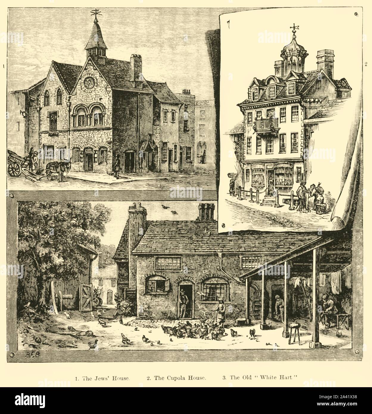 'Views in Bury', 1898. Bury St Edmunds, historic market town in Suffolk, supported Puritan sentiment in early 17th century and by 1640, several families had left for the Massachusetts Bay Colony. From &quot;Our Own Country, Volume V&quot;. [Cassell and Company, Limited, London, Paris &amp; Melbourne, 1898] Stock Photo