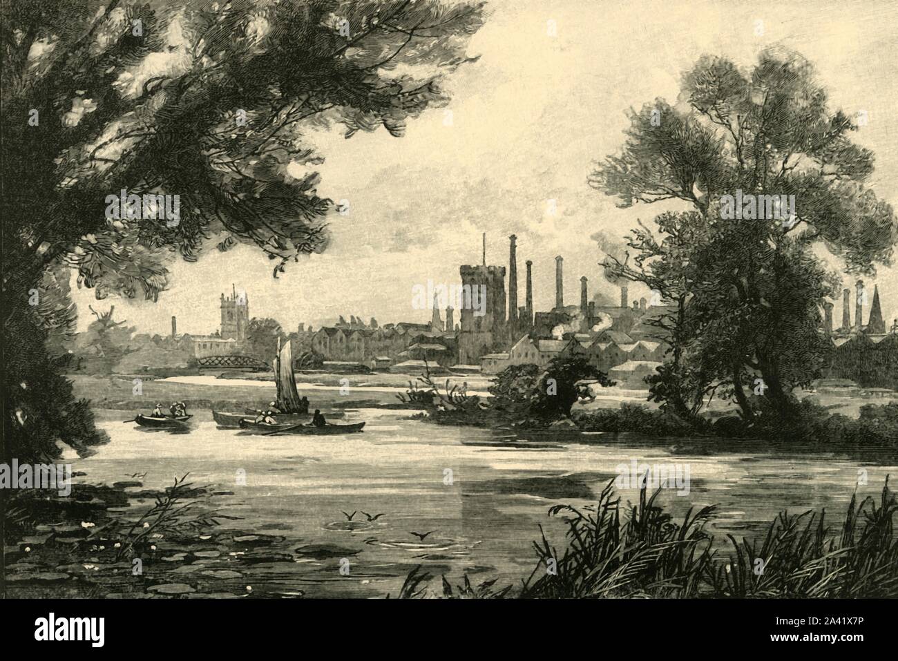 'Burton-On-Trent', 1898. Industrialised market town on the River Trent in Staffordshire, known for brewing. The town originally grew around Burton Abbey. From &quot;Our Own Country, Volume VI&quot;. [Cassell and Company, Limited, London, Paris &amp; Melbourne, 1898] Stock Photo
