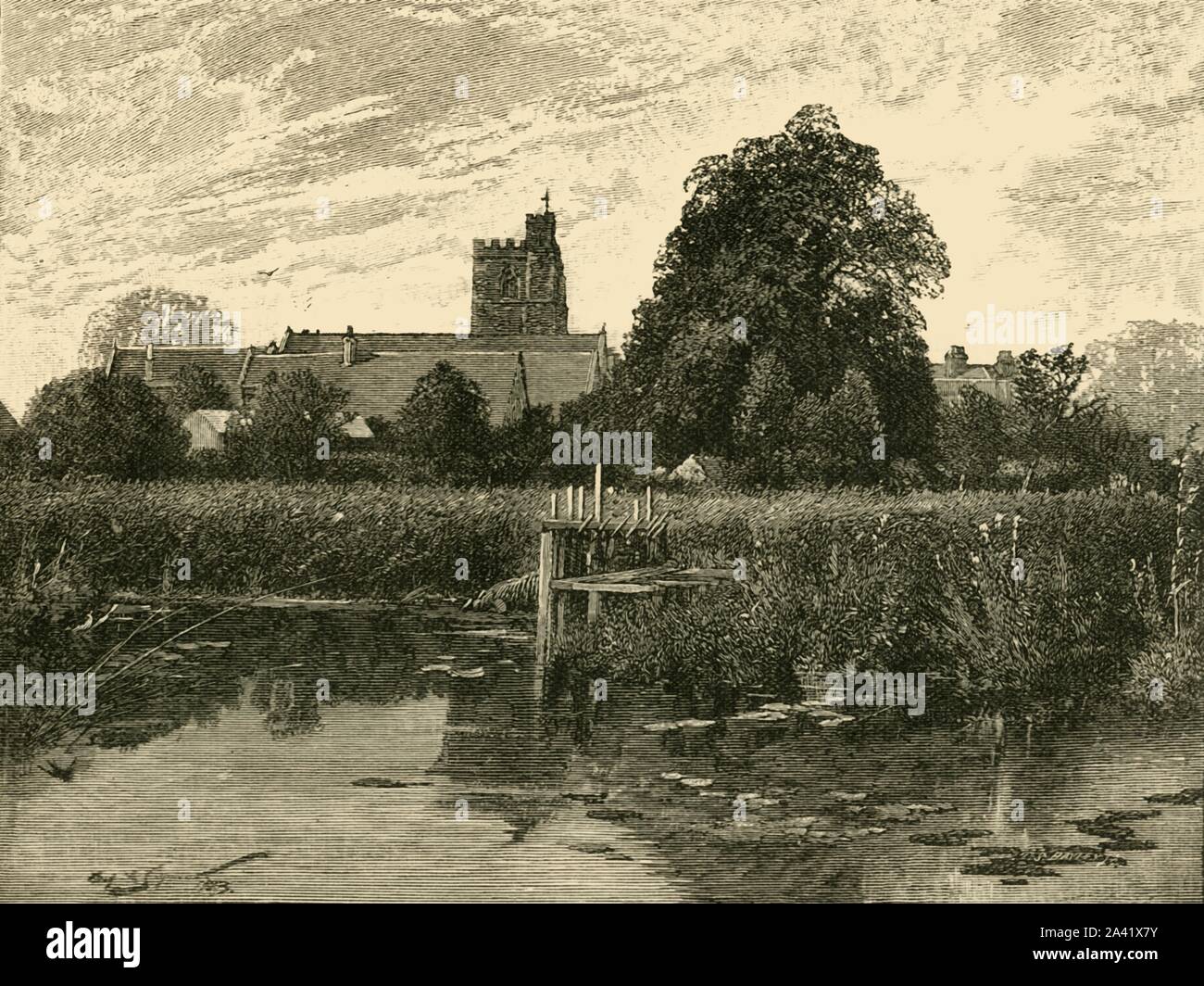 'Bray Church', 1898. St Michael's Church on the banks of the river Thames at Bray in Berkshire was built in 1293.  From &quot;Our Own Country, Volume VI&quot;. [Cassell and Company, Limited, London, Paris &amp; Melbourne, 1898] Stock Photo