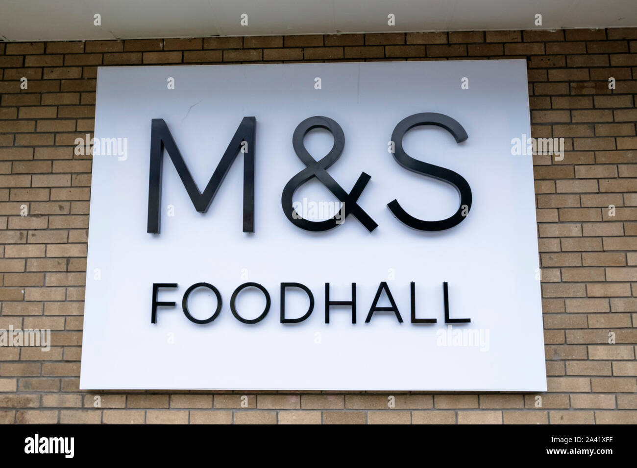 An M&S Foodhall sign. The food division of Marks and Spencers. Stock Photo