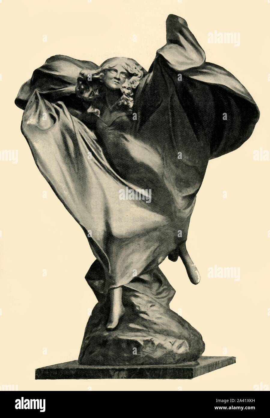 Statue of Lo&#xef;e Fuller by Th&#xe9;odore Rivi&#xe8;re, c1890s, (1903). Loie Fuller (1862-1928) was an American dancer who pioneered modern dance and theatrical lighing techniques. Fuller performed at the Folies-Berg&#xe8;re in Paris in 1892. Her act was a huge success; she swirled long drapes around herself, extending her reach with poles, while being lit in kaleidoscopic colours and by spotlights. The flowing lines and glowing colours of her dance have been credited as an influence on Art Nouveau, and many prints and small bronzes were made of her dance. She described herself as a 'sculpto Stock Photo