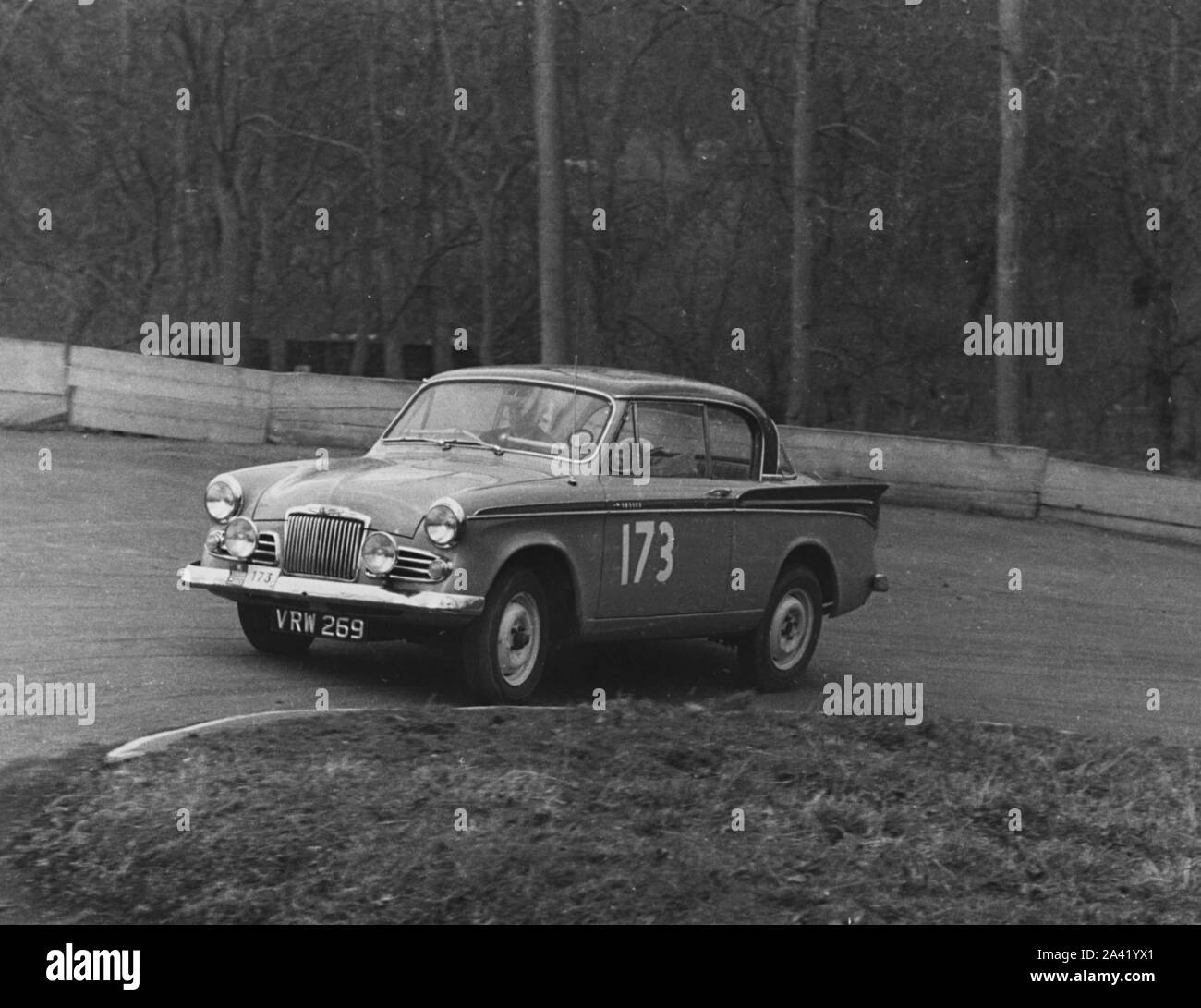 Sunbeam Rapier, Peter Harper, winning 1958 RAC Rally. Stock Photo