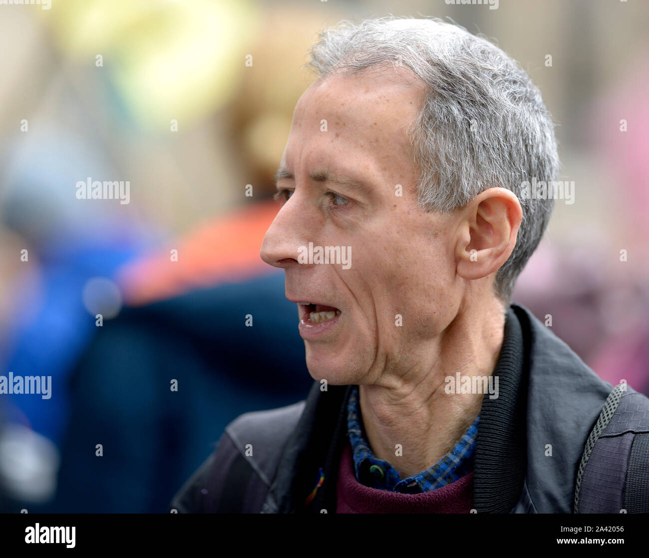 Peter Tatchell (human rights campaigner) at an Extinction Rebellion protest in Westminster, October 2019 Stock Photo