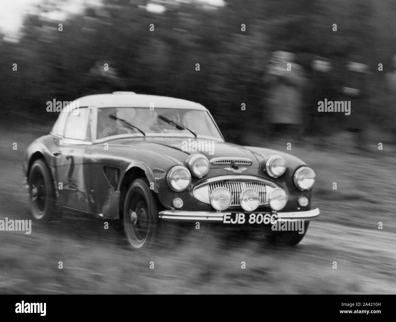 1965 Austin - Healey 3000 Mk3 of Timo Makinen during R.A.C. Rally. Stock Photo