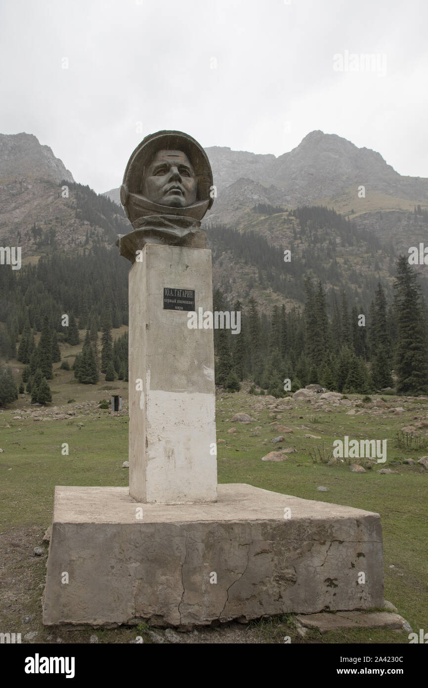 statue of Yuri gagarin in the barskoon george kyrgyzstan Stock Photo