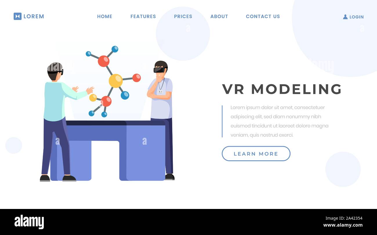 VR modeling landing page vector template. High tech science, technology innovation website homepage interface idea with flat illustration. Virtual reality research web banner cartoon concept Stock Vector