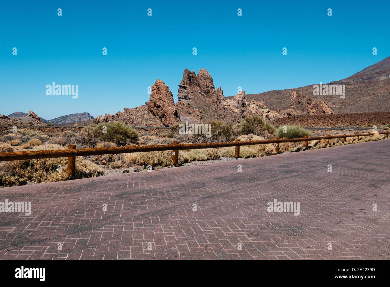 empty road in desert mountain landscape street in scenic nature - Stock Photo