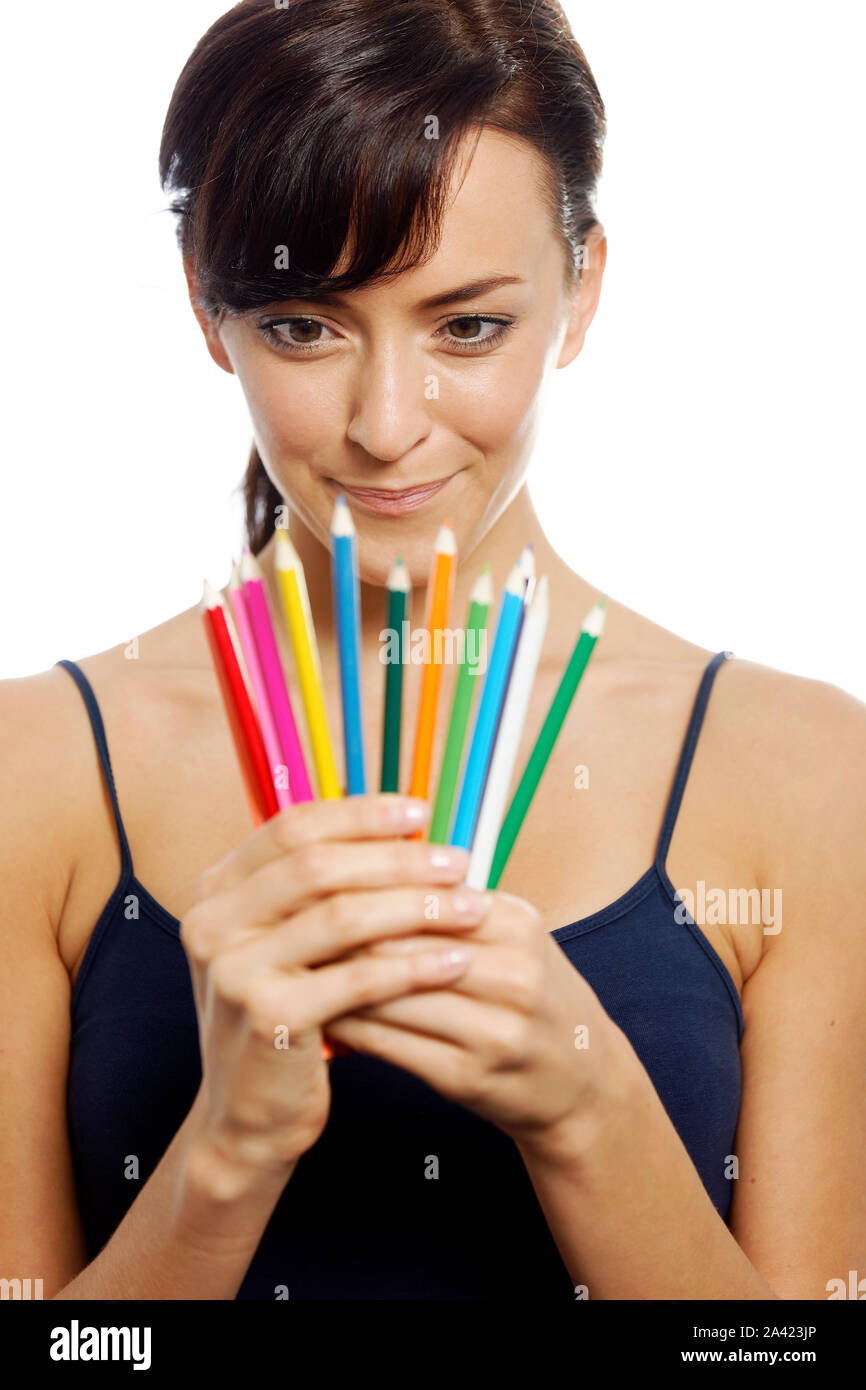 Woman colouring pencils hi-res stock photography and images - Alamy