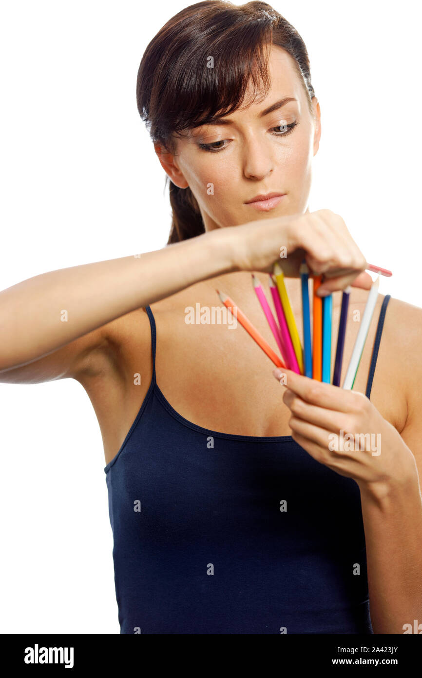 Woman colouring pencils hi-res stock photography and images - Alamy