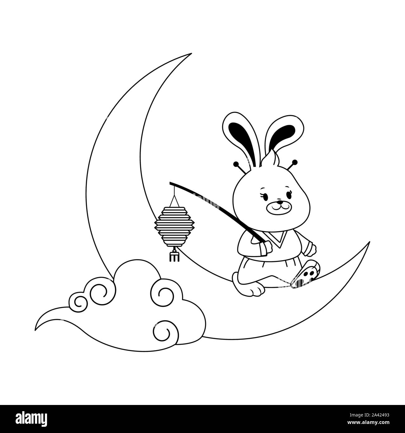 Cartoon Rabbit on the moon, black and white design Stock Vector Image