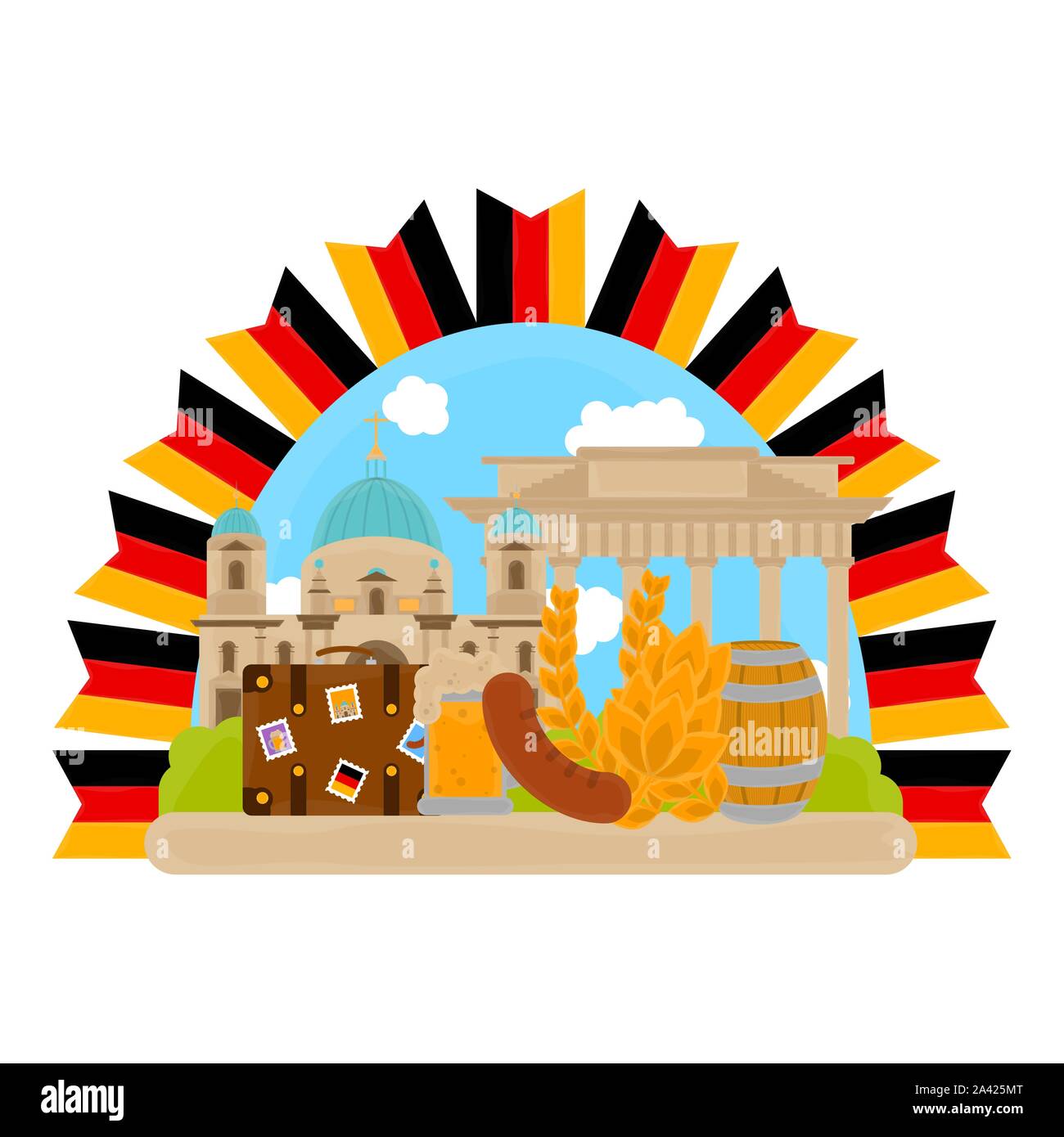 View of traditional german objects with famous buildings. Travel to Germany Vector Stock