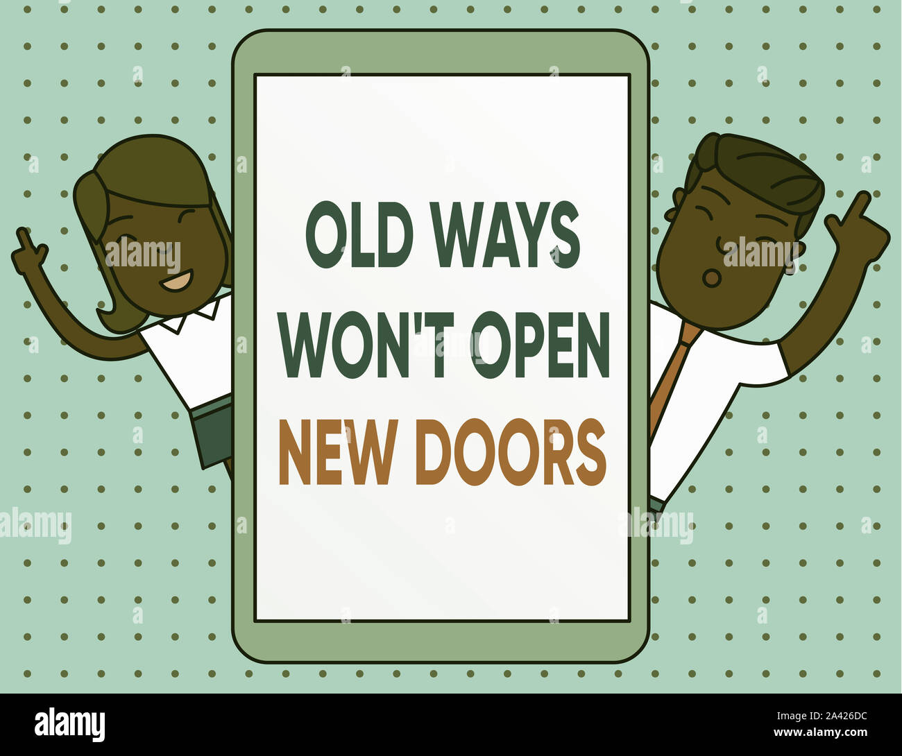 Conceptual Hand Writing Showing Old Ways Won T Open New Doors Concept Meaning Be Different And Unique To Achieve Goals Male And Female Index Fingers Stock Photo Alamy