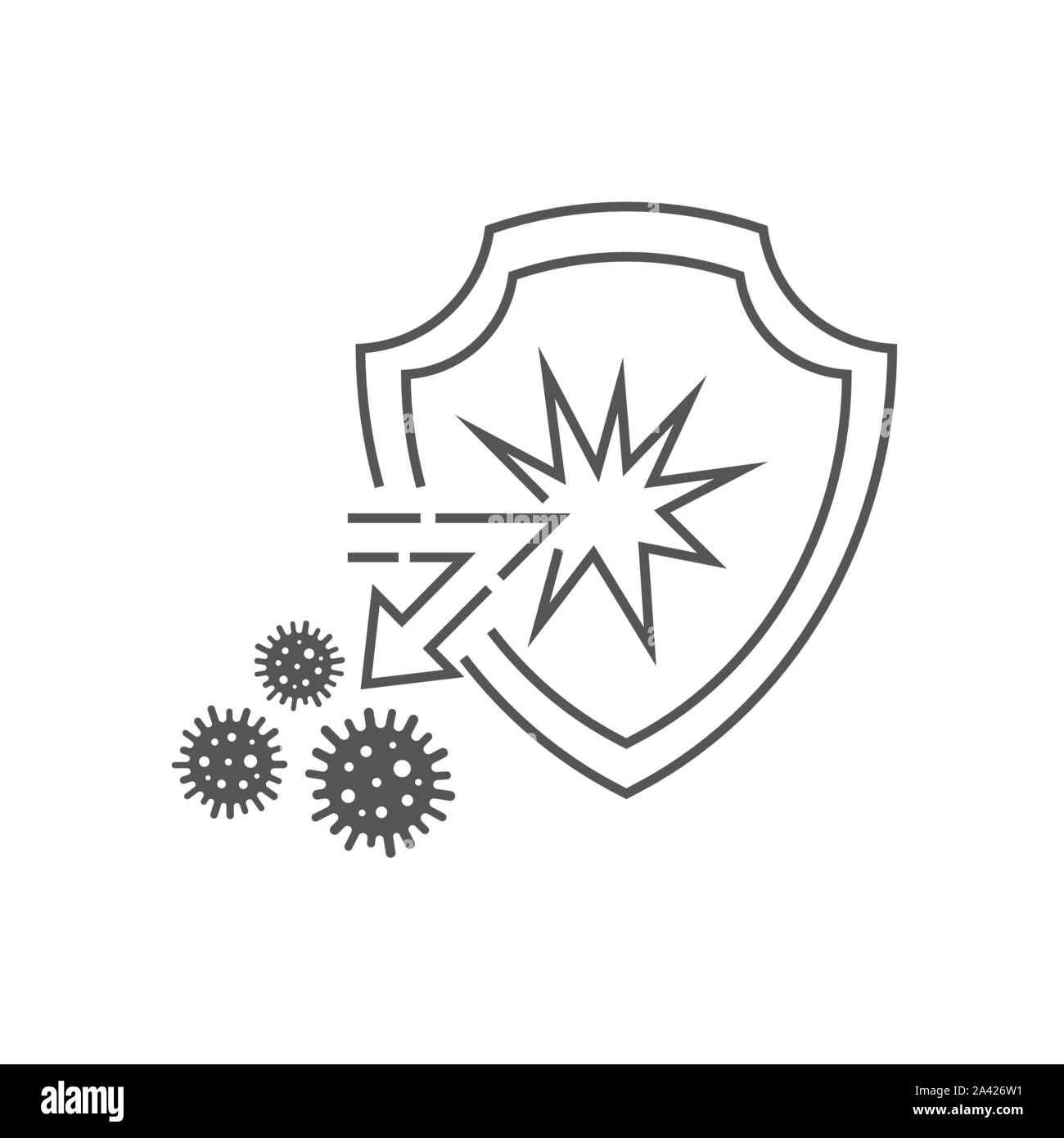 Medical immune shield reflects the attack of bacteria and viruses. The concept of the immune system, antibacterial protection health. Vector Stock Vector