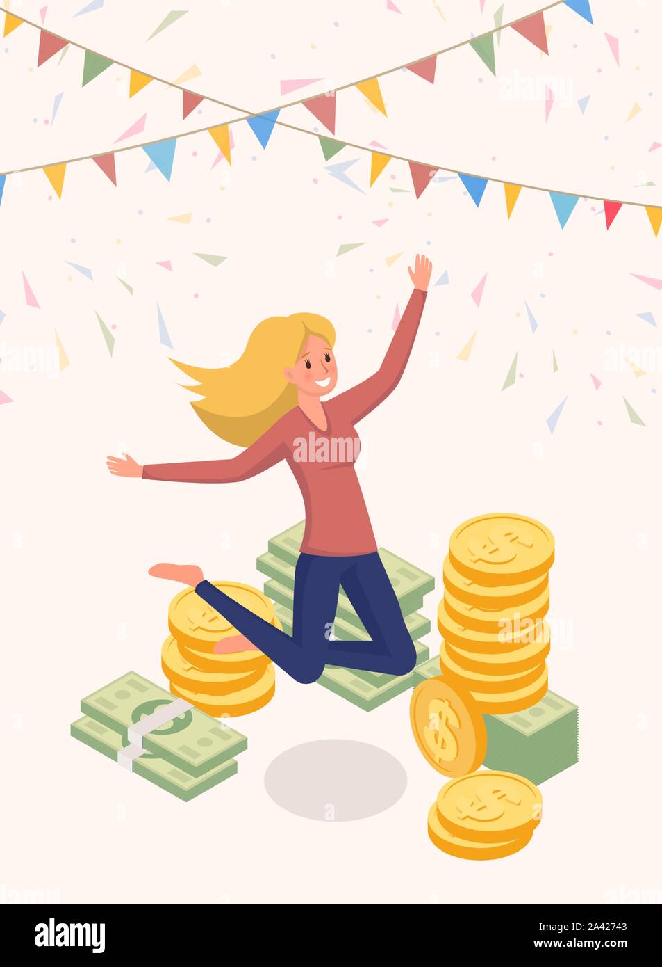 pic Lotto Winner Lottery Cartoon https www alamy com joyfully jumping money owner vector character happy woman cash prize winner honorarium payee isolated cartoon illustration lottery jackpot successful female millionaire revenue concept image329505123 html