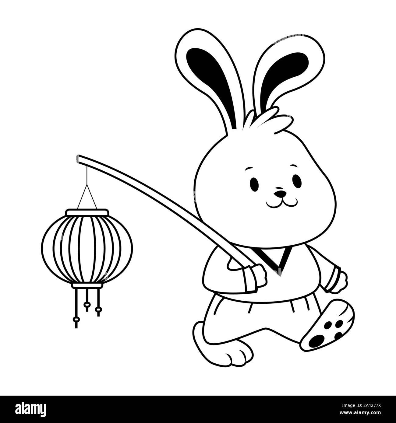 cute rabbit walking holding a chinese lantern, flat design Stock Vector ...