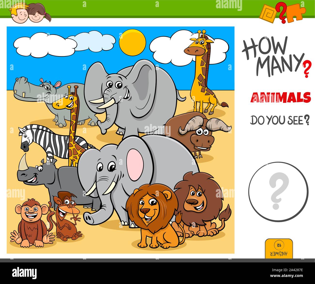 Illustration Of Educational Counting Task For Children With Cartoon Wild Animal Characters Stock Vector Image Art Alamy