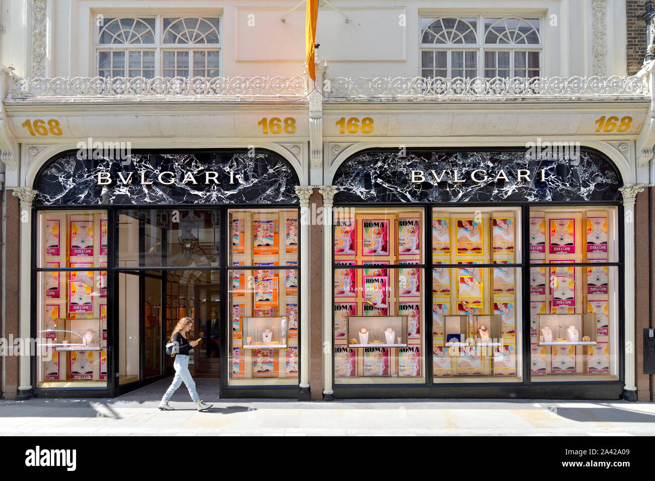 London, England, UK. Bulgari jewellers shop, 168 New Bond Street Stock Photo