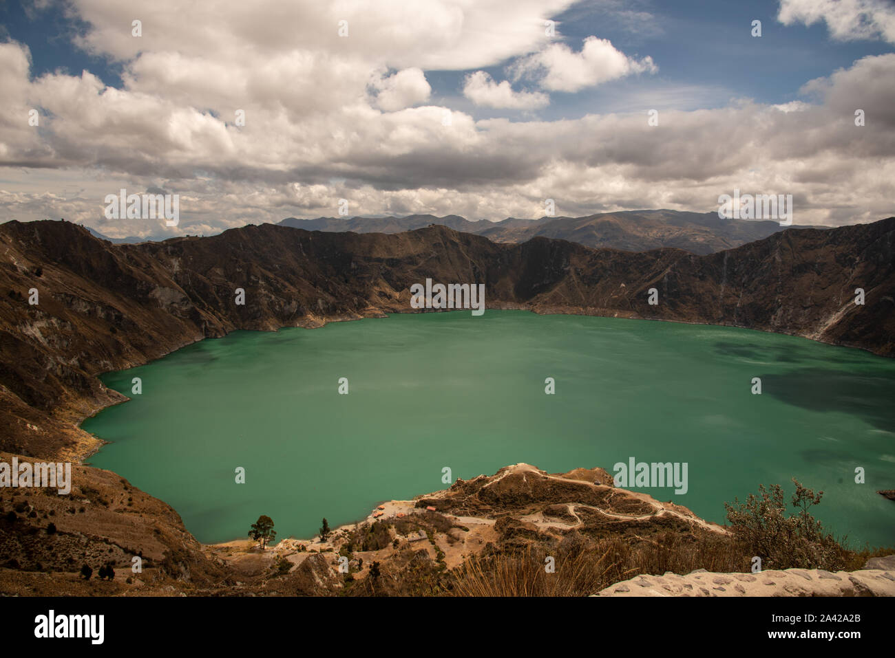 Panorama of the Quilotoa volcano with its water-filled caldera (Ecuador ...