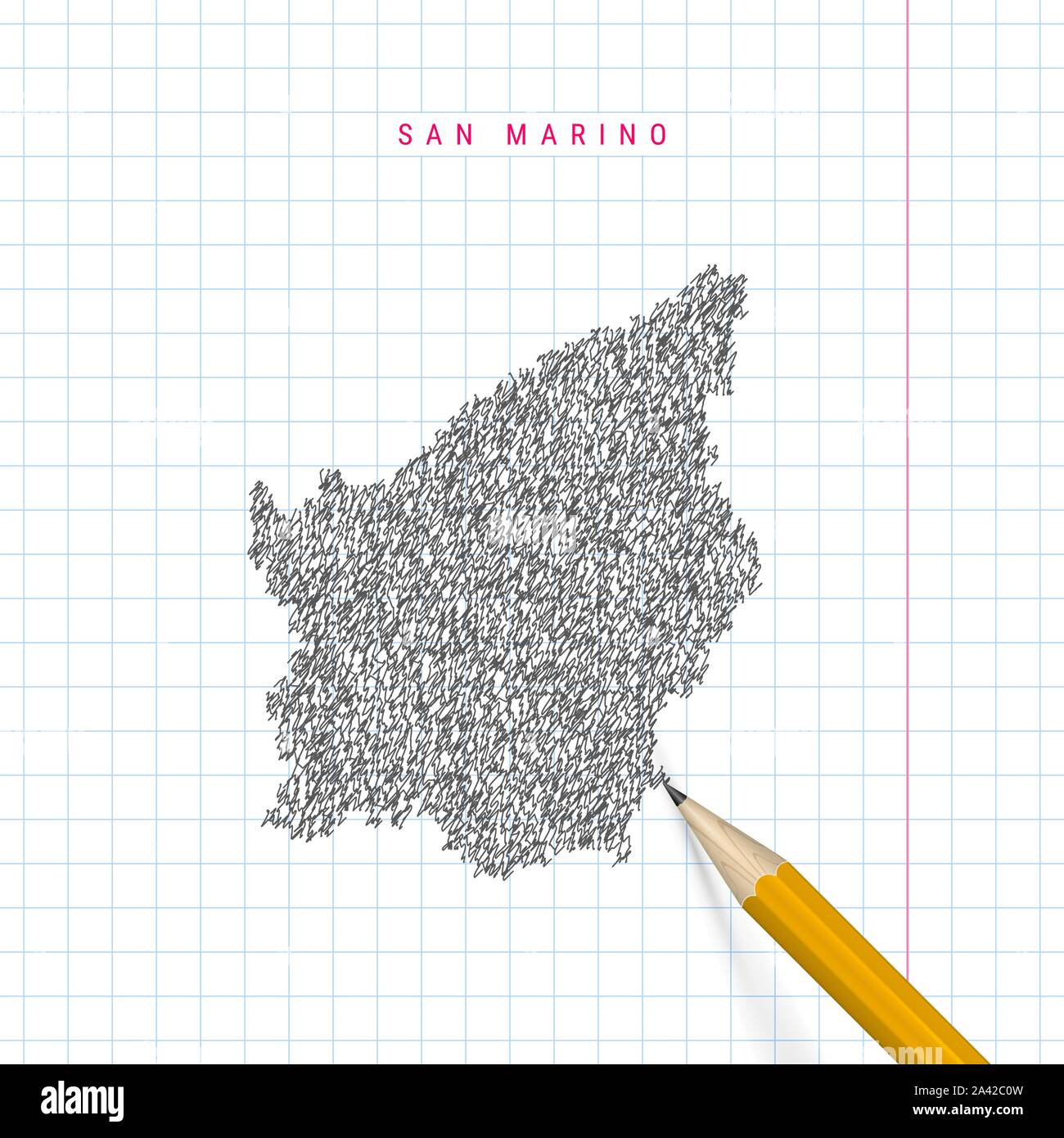 San Marino sketch scribble map drawn on checkered school notebook paper ...