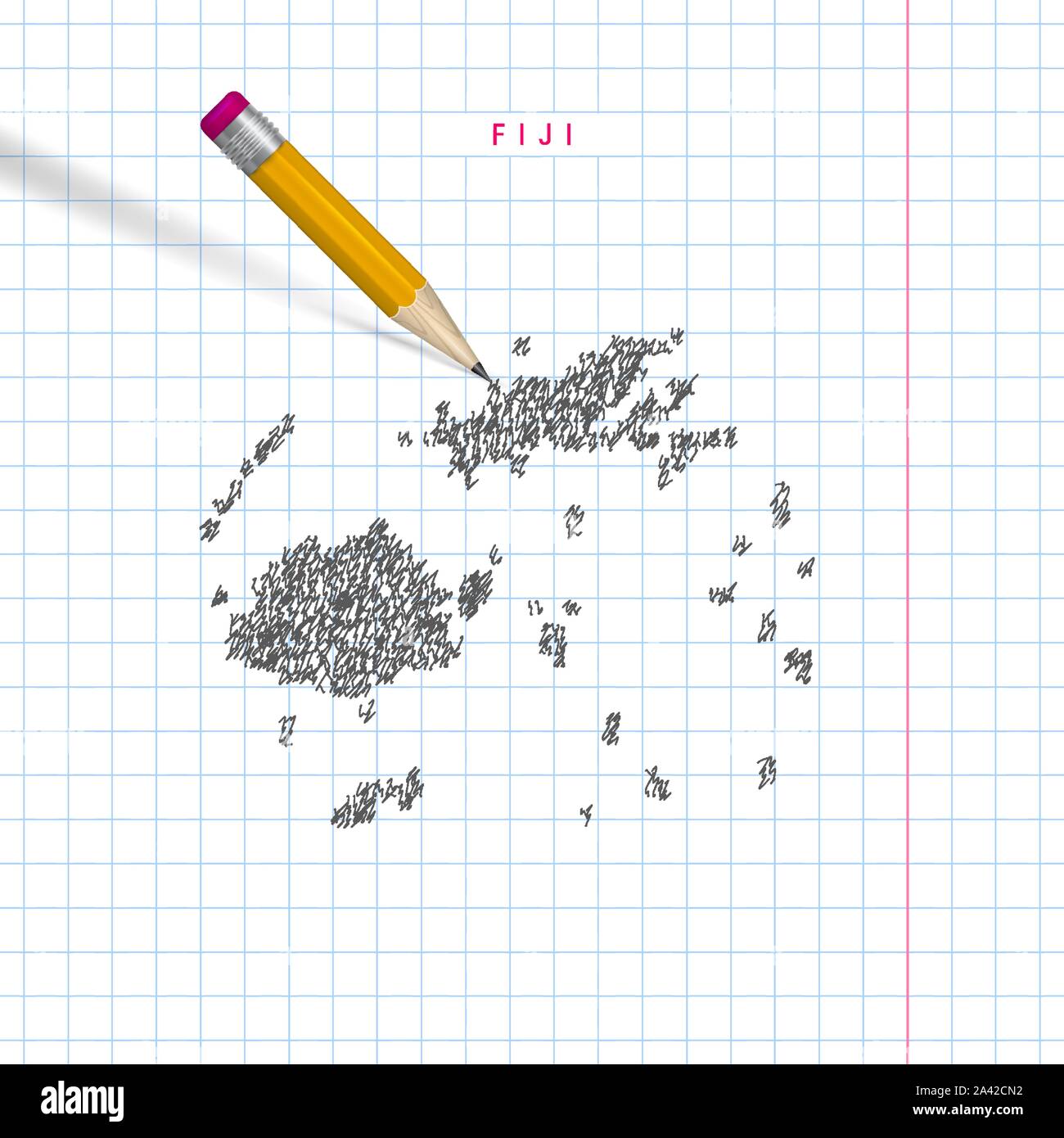 Fiji sketch scribble map drawn on checkered school notebook paper ...