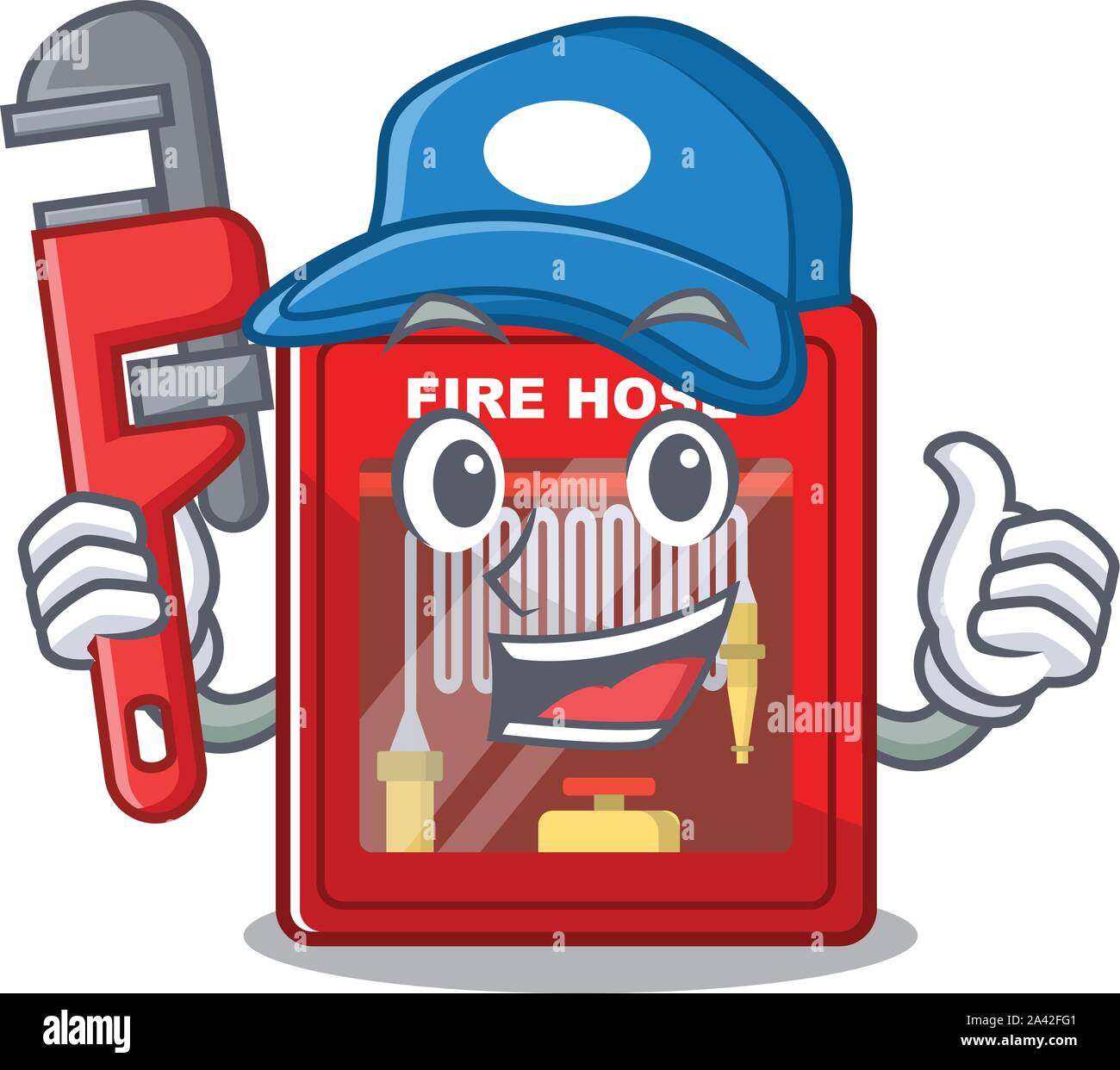Plumber fire hose cabinet on the cartoon Stock Vector