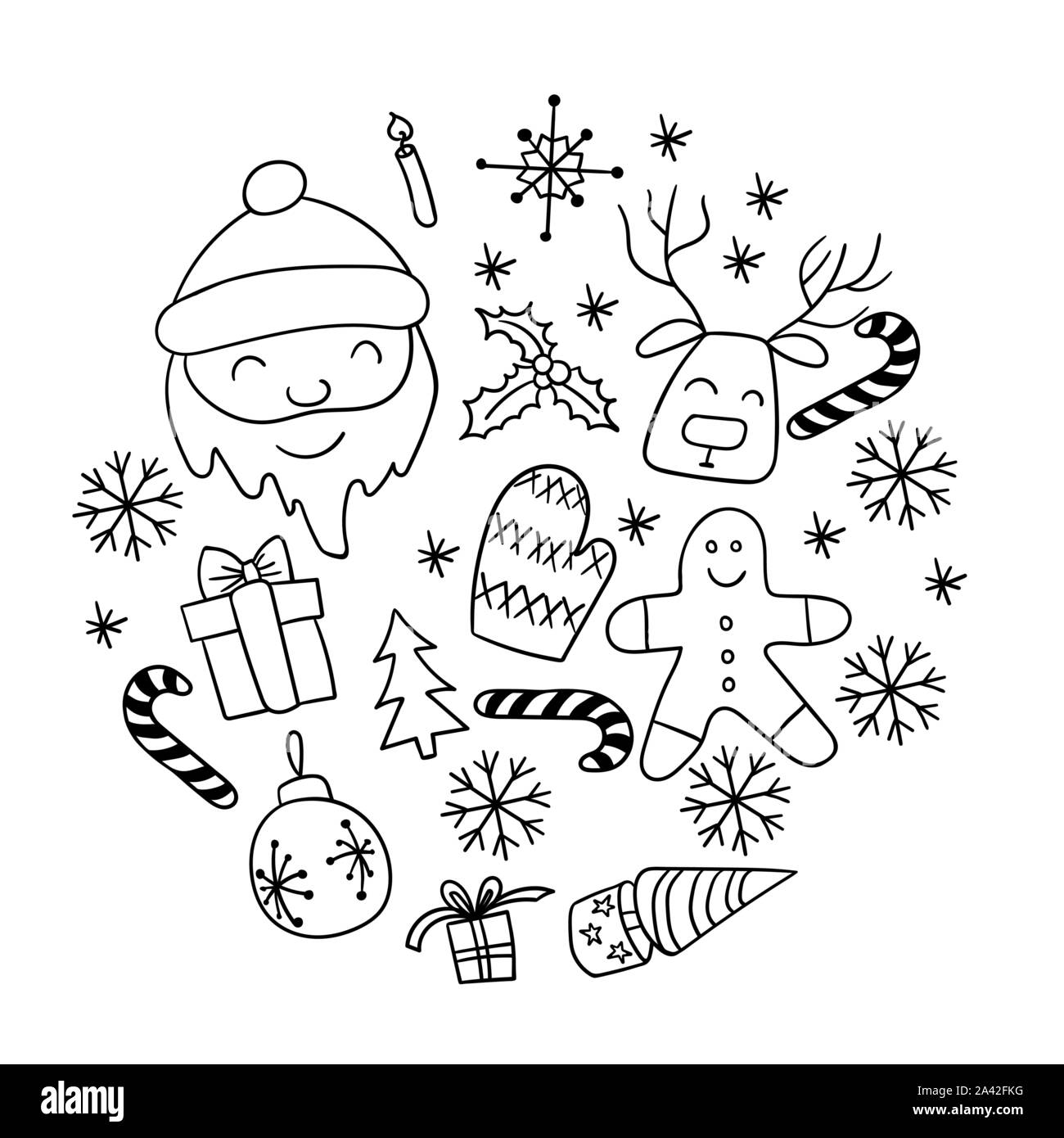 Set of hand drawn Christmas elements. Holiday doodle collection. Vector ...