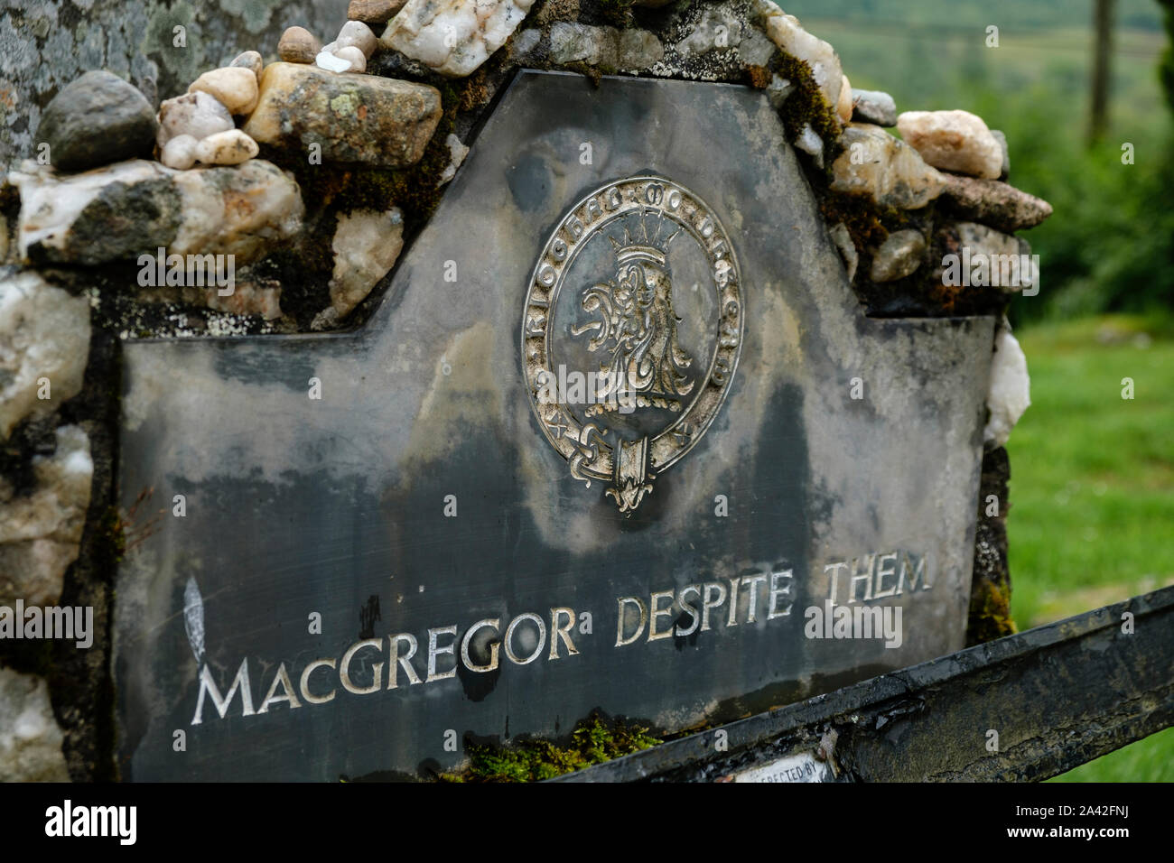 Epitaph to Rob Roy MacGregor at Balquhidder parish church Balquihidder Stirling Stirlingshire Scotland Stock Photo
