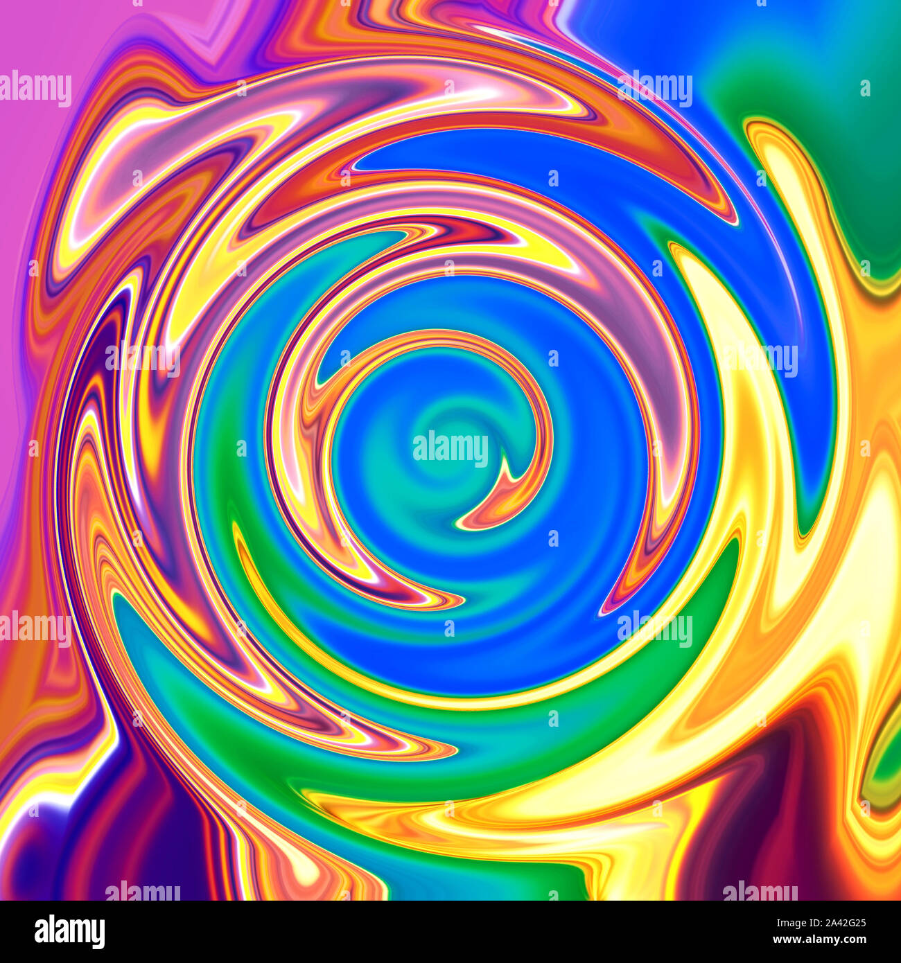 Zgzag swirling liquid colors diffusion background of neon vivid paints Stock Photo