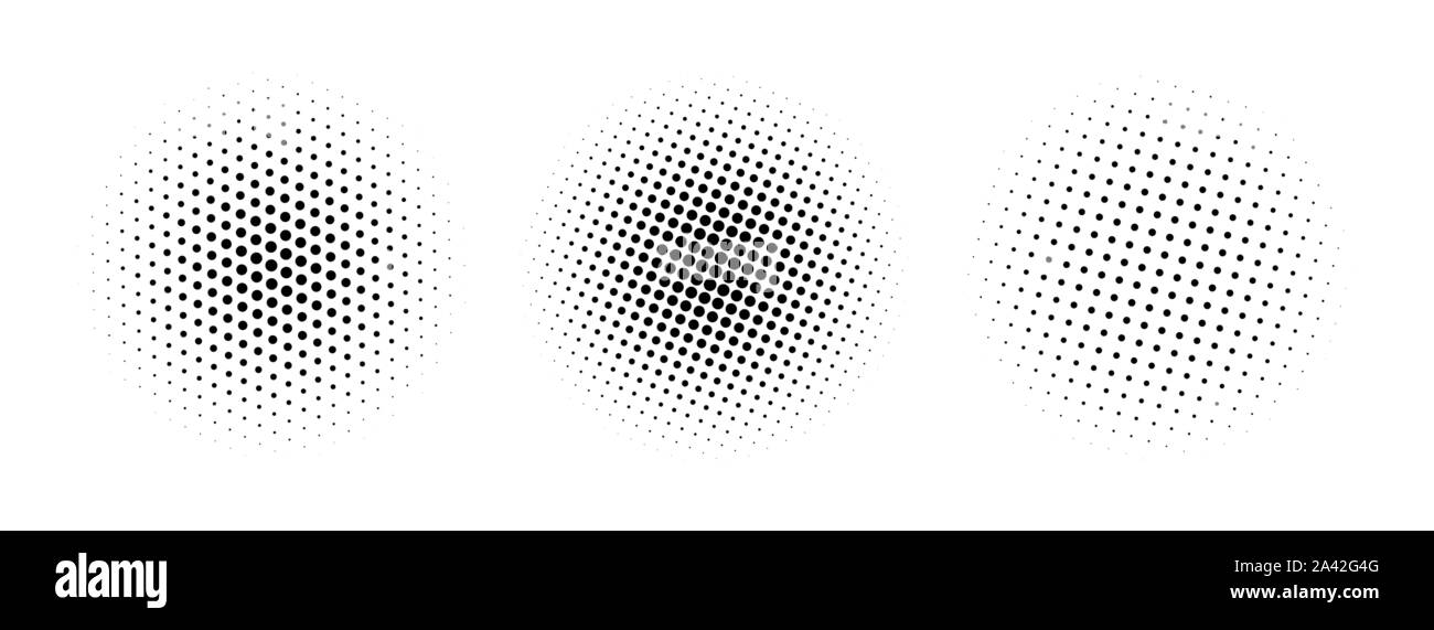 Vector halftone circles. Set of gradient dotted design elements. Black ...