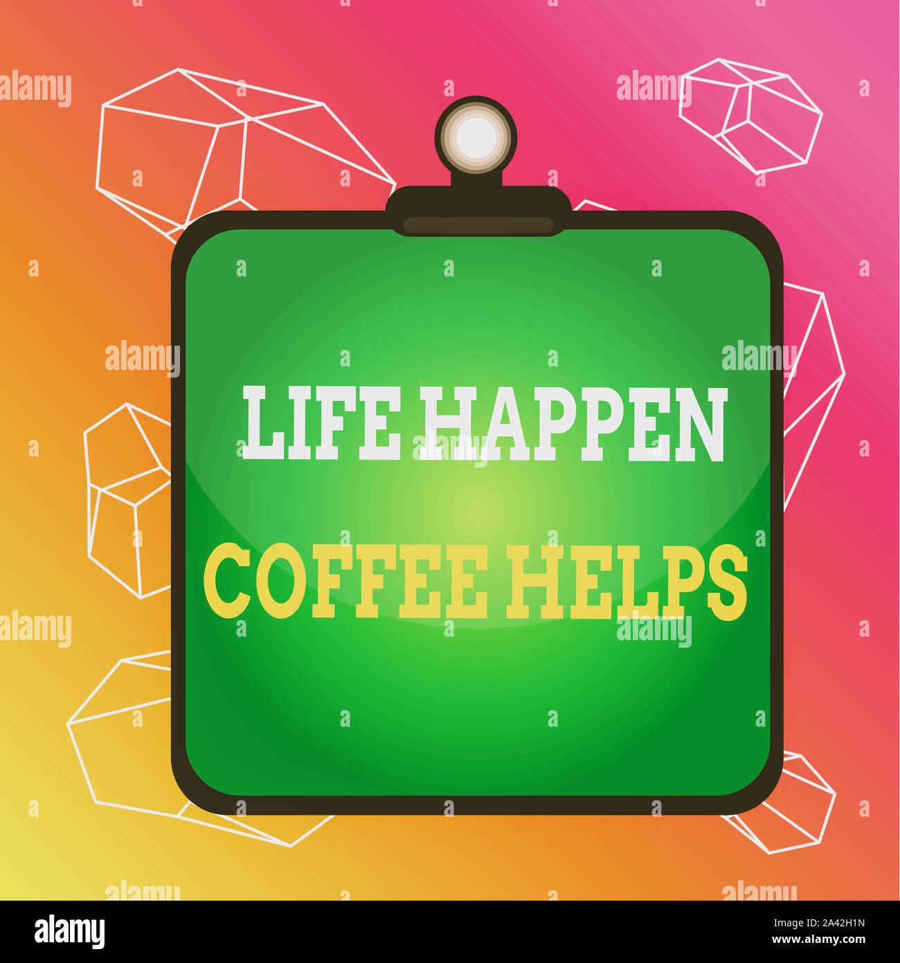 Word writing text Life Happen Coffee Helps. Business photo showcasing Have a hot drink when having problems troubles Clipboard colorful background spr Stock Photo