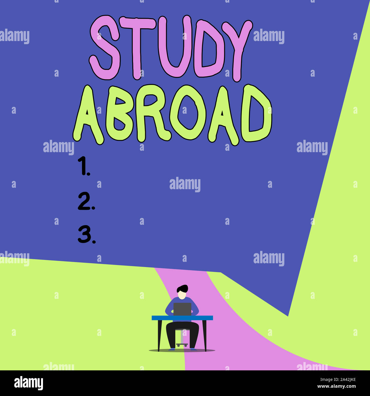 Conceptual Hand Writing Showing Study Abroad Concept Meaning Live In A Foreign Country And Attend A Foreign University View Young Man Sitting Chair D Stock Photo Alamy