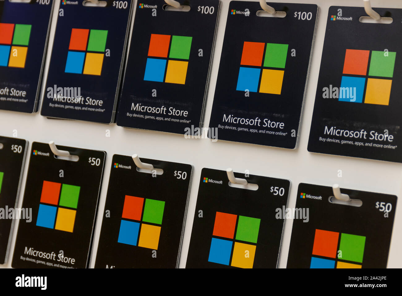 Indianapolis - Circa September 2019: Microsoft Gift Cards. Microsoft develops and manufactures Windows and Surface software Stock Photo