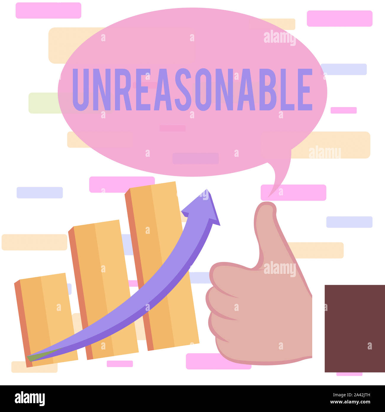 Writing note showing Unreasonable. Business concept for Beyond the limits of acceptability or fairness Inappropriate Thumb Up Good Performance Success Stock Photo