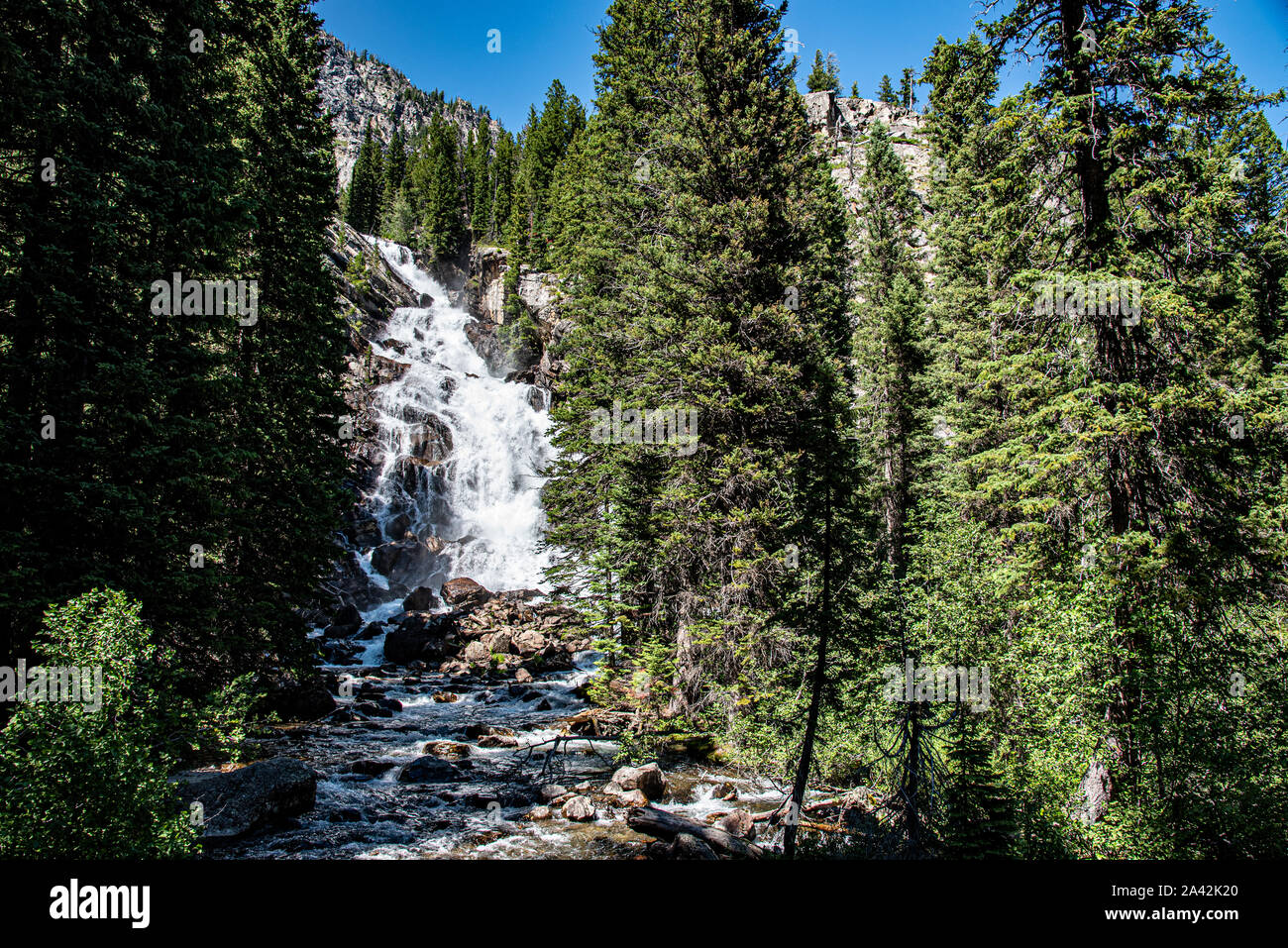 Hidden falls on a hike to inspiration point at the Grand Teton National park Stock Photo Alamy