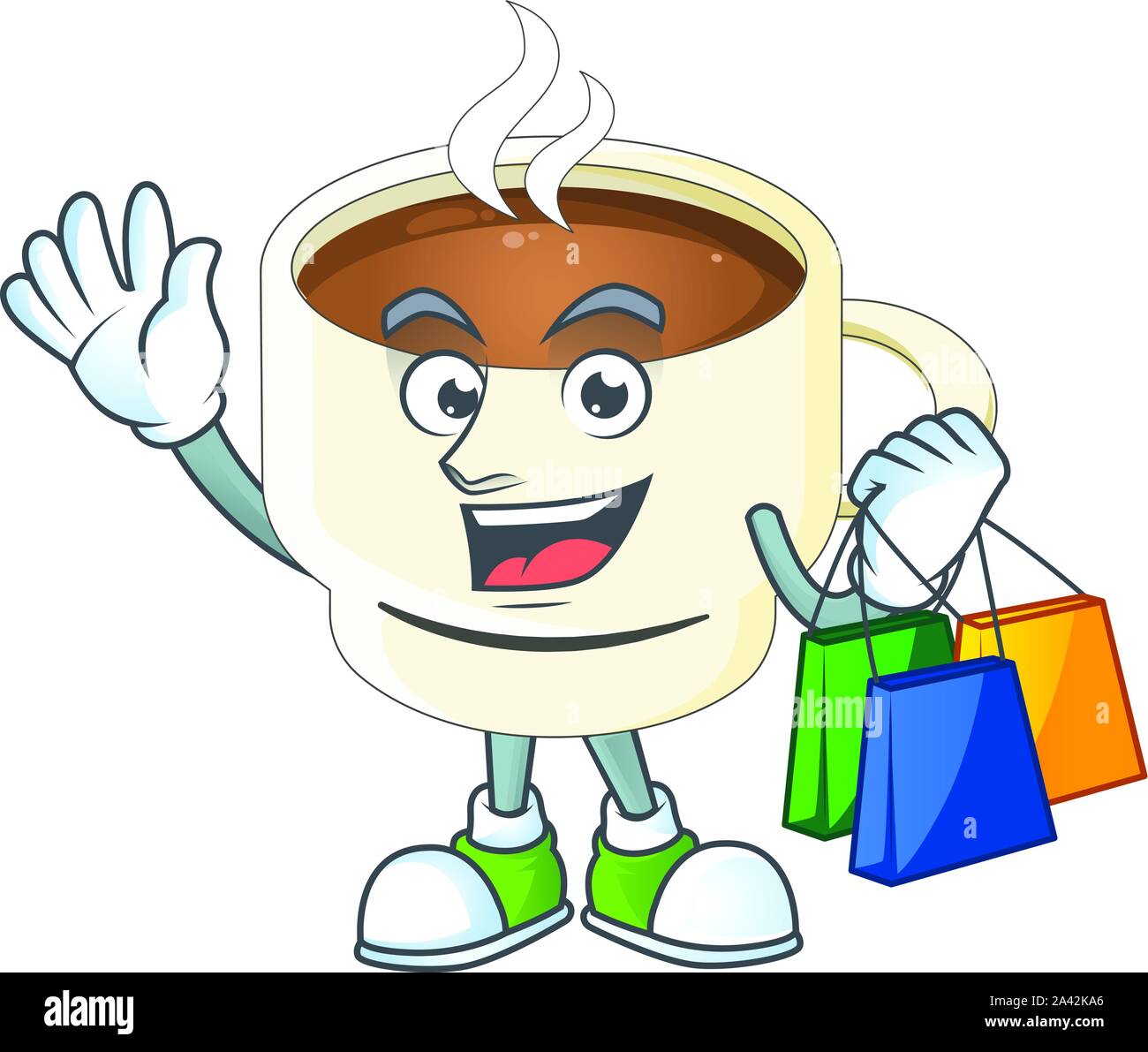 Shopping character cup coffee in cartoon mascot Stock Vector Image ...