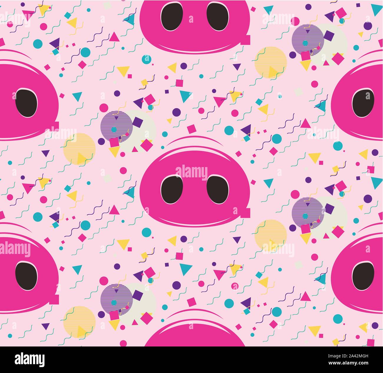 Decorative pattern design with cute pig, abstract background. Stock Vector