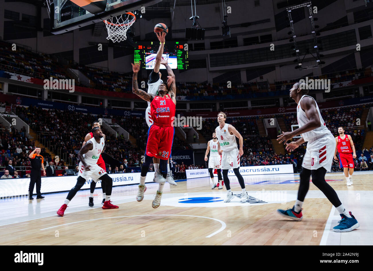 Kyle Hines, #42 of CSKA Moscow in action against Bayern Munich during the Turkish Airlines Euroleague Opening game of the 2019-2020 season.Final Score: CSKA Moscow 79 – 68 Bayern Munich. Stock Photo