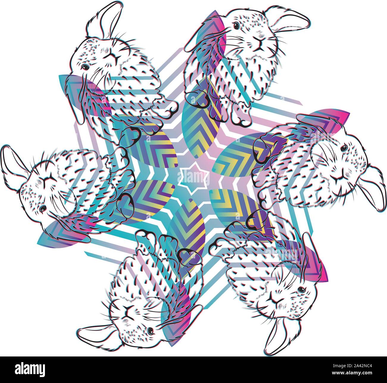Stylized cute bunny with abstract patterns, decorative background. Stock Vector