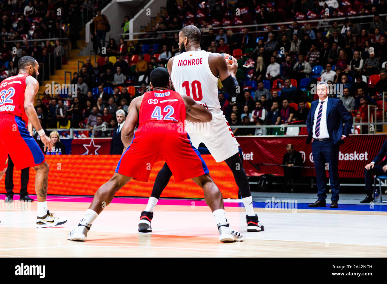 Greg Monroe, #10 of Bayern Munich in action against CSKA Moscow during the Turkish Airlines Euroleague Opening game of the 2019-2020 season.Final Score: CSKA Moscow 79 – 68 Bayern Munich. Stock Photo