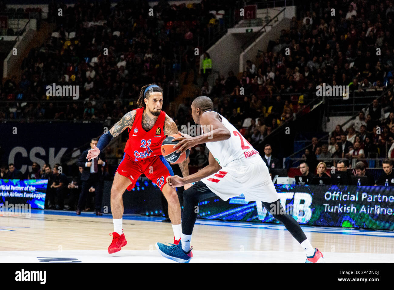 Demarcus Nelson, #20 of Bayern Munich in action against CSKA Moscow during the Turkish Airlines Euroleague Opening game of the 2019-2020 season.Final Score: CSKA Moscow 79 – 68 Bayern Munich. Stock Photo