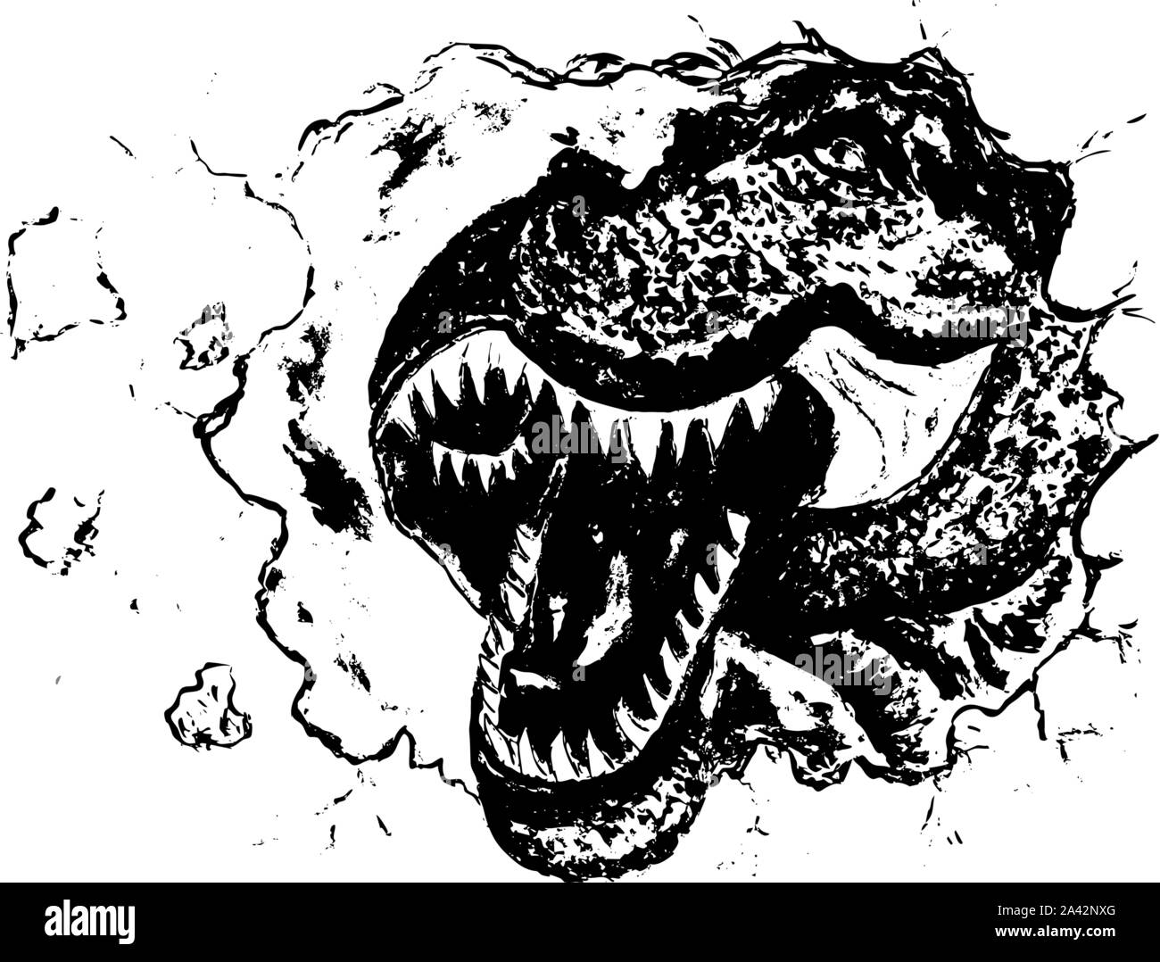 Horrible giant dinosaur, the portrait of tyrannosaurus rex, black and white design illustration. Stock Vector