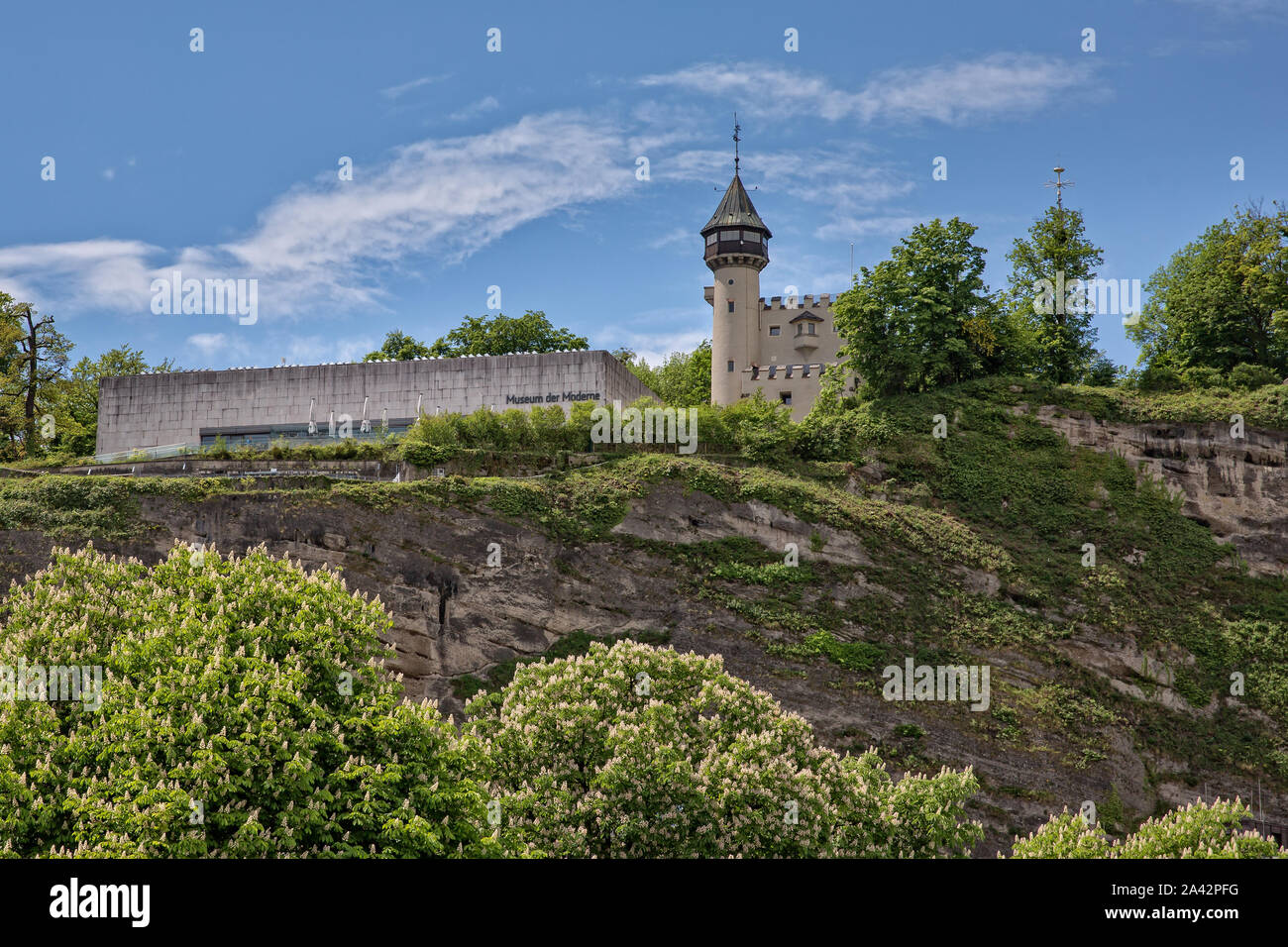 Salzburg, Austria - May 12 2017: The Museum der Moderne in Salzburg presents contemporary and modern art. It is located on the Mönchsberg Stock Photo