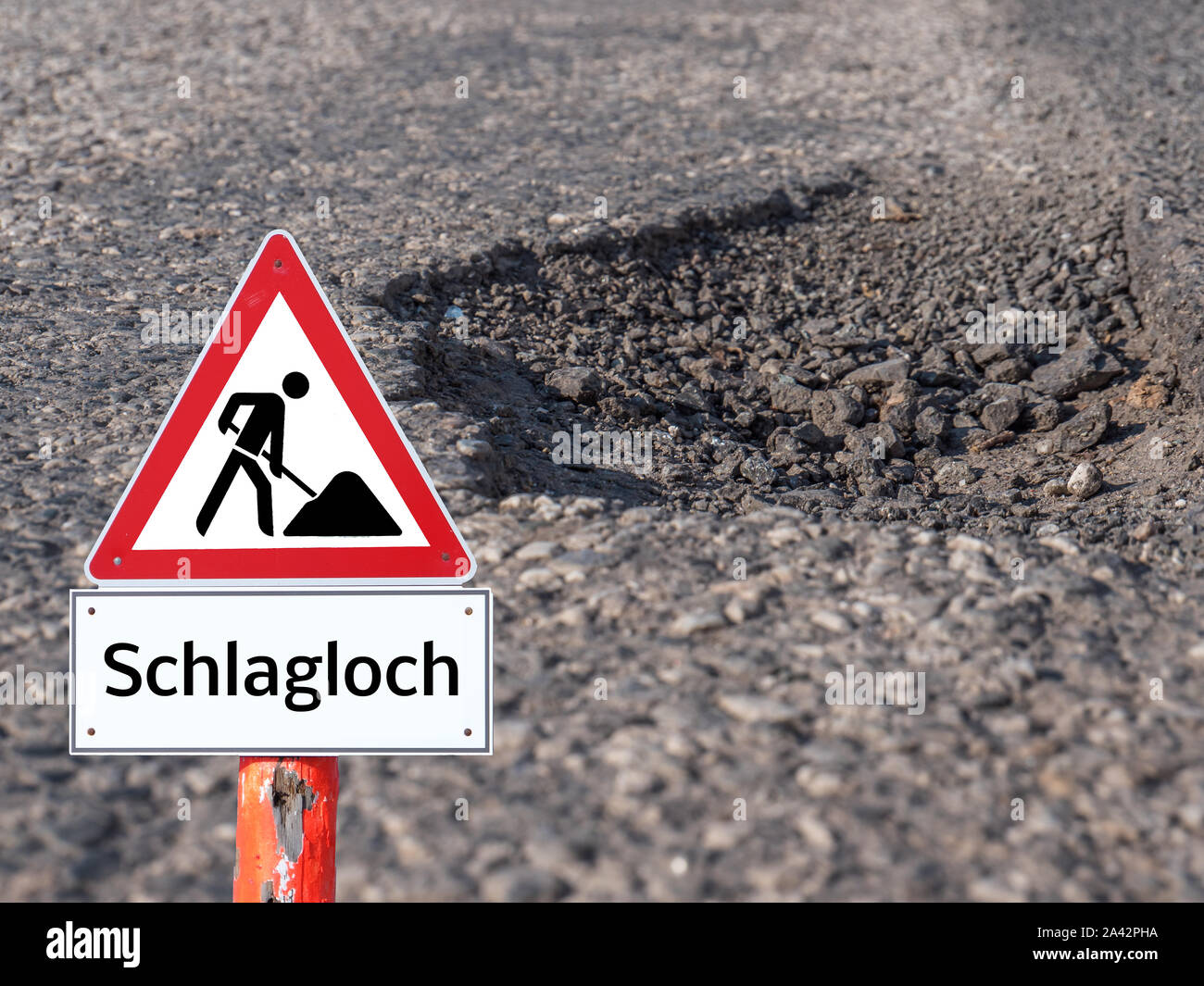 German 'Schlagloch' Warning Sign Stock Photo