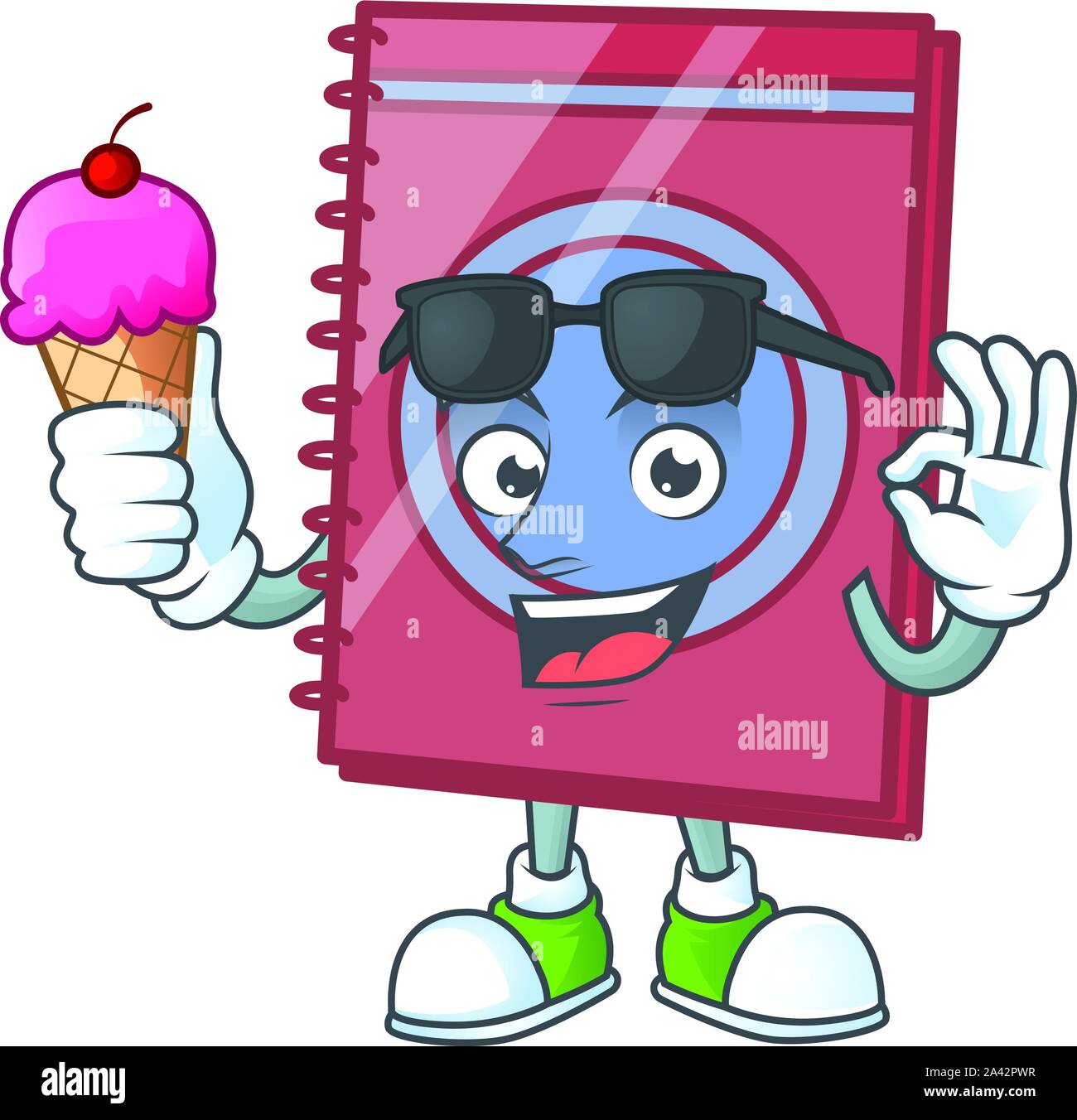 With ice cream red closed book for education object. Stock Vector
