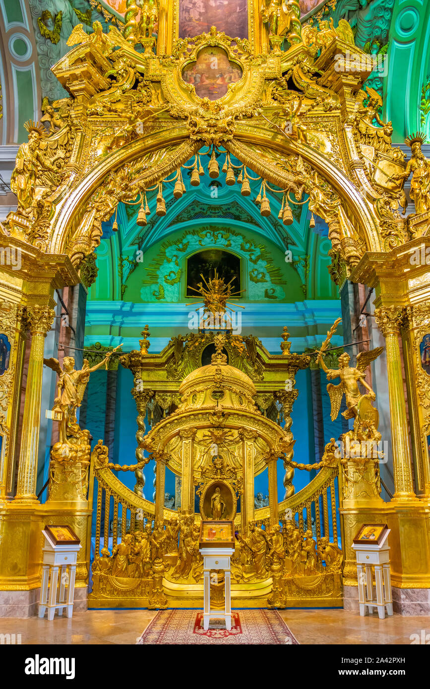 The interior of the Peter and Paul Cathedral, a Russian Orthodox cathedral located inside the Peter and Paul Fortress in St. Petersburg, Russia. Stock Photo