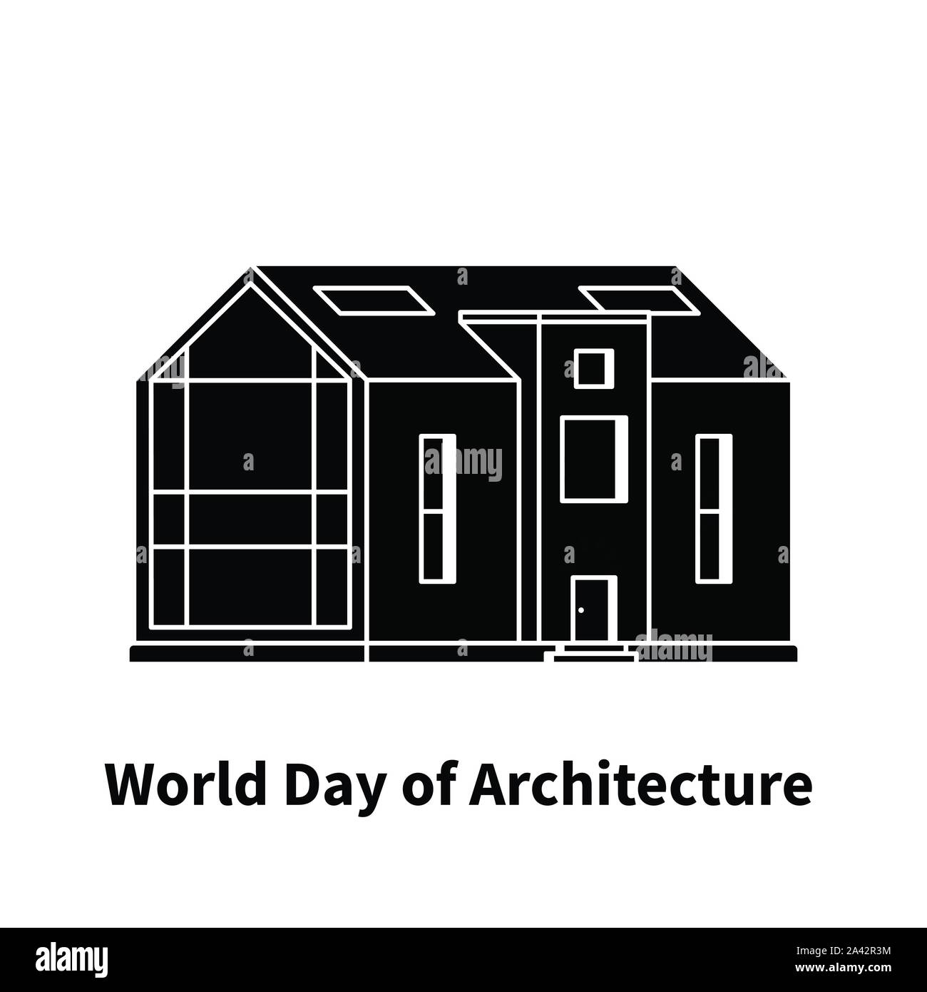 Silhouette of modern house with text world day of architecture on a white background Stock Vector